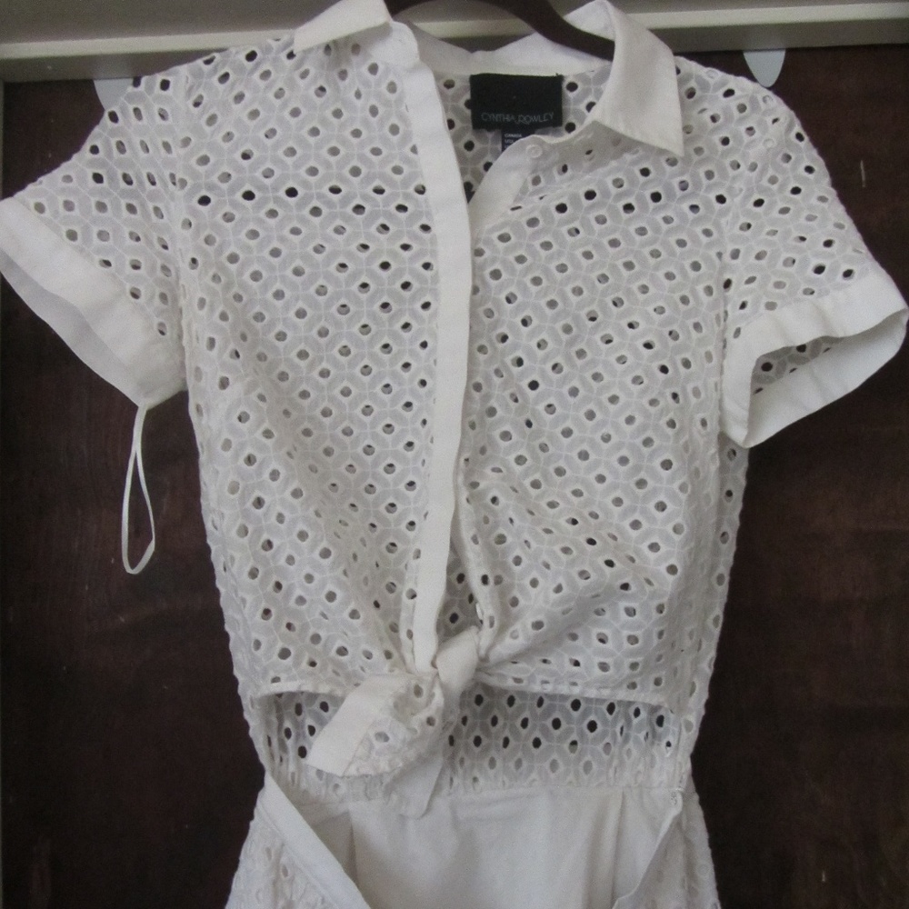 CYNTHIA ROWLEY WHITE COTTON PIQUE DRESS SZ 2 NWOT